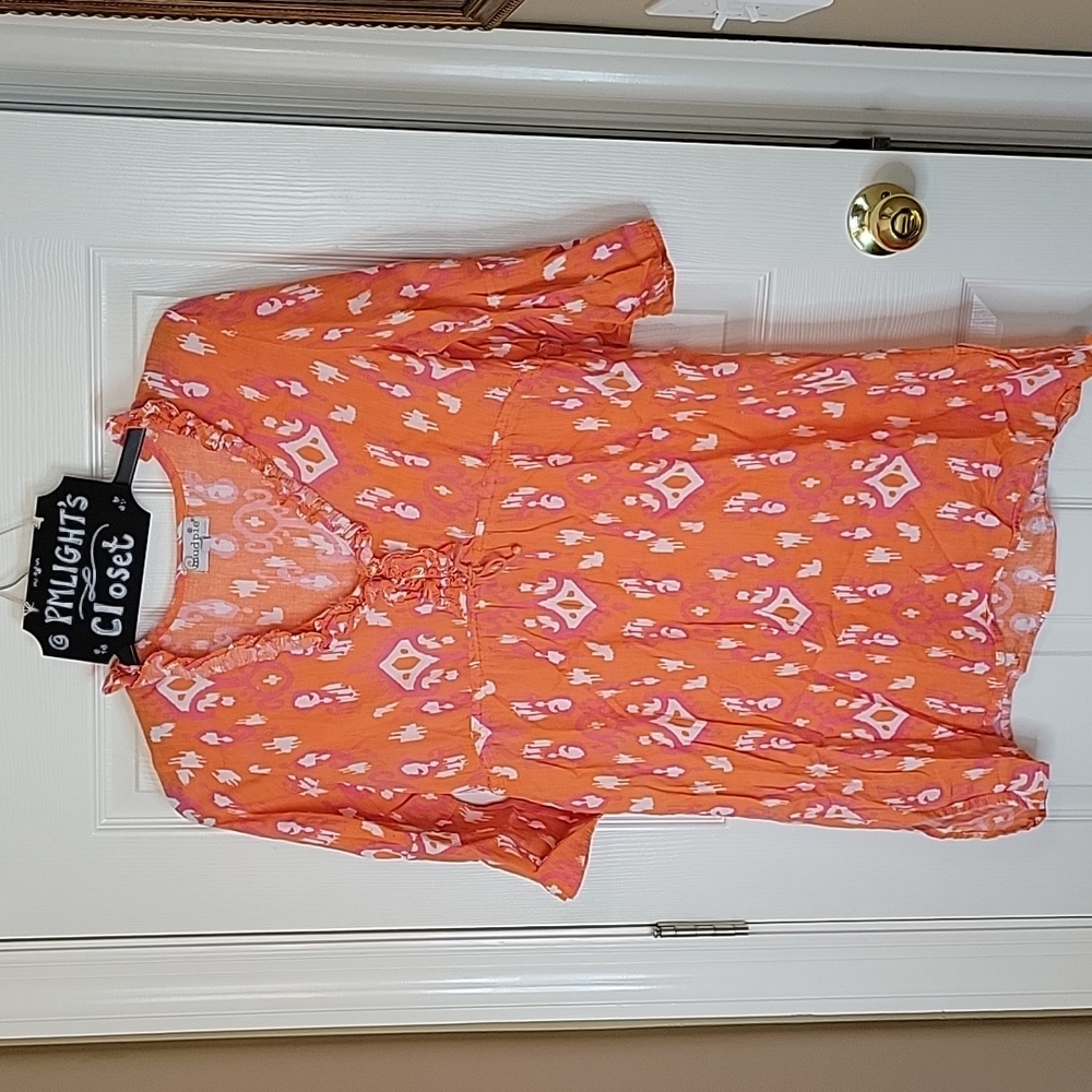 Mud Pie Tunic Top M Orange White Pink